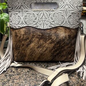 Elegant Two-Tone Leather Fringe Bag